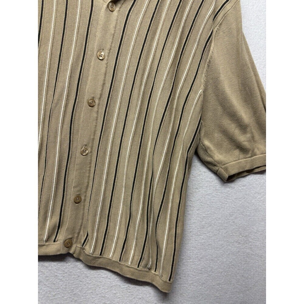 VTG Cezani Short Sleeve XL Silk Cotton Button Up Striped Sweater Y2k Mens Brown - Picture 3 of 4